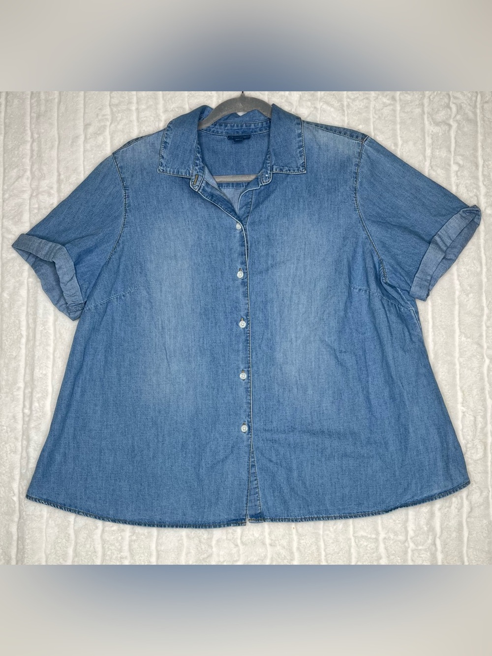 J. Jill Light Wash Denim Short Sleeve Button Down Shirt Plus Size 1X
